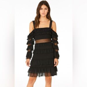 Alexis Mesh Panel Black Ruffle Mini Dress size Medium RARE